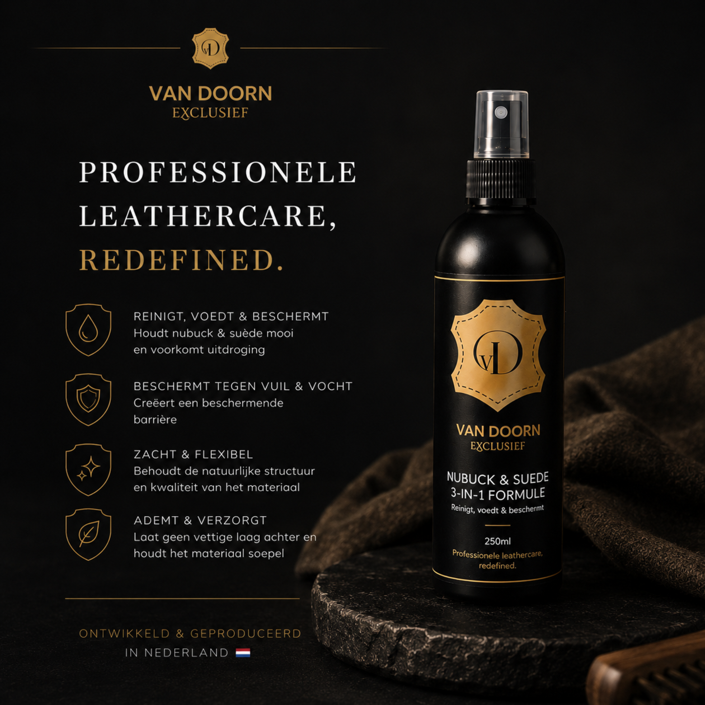 Suède/Nubuck 3in1 Formule. Reinigt,Voedt en Beschermt